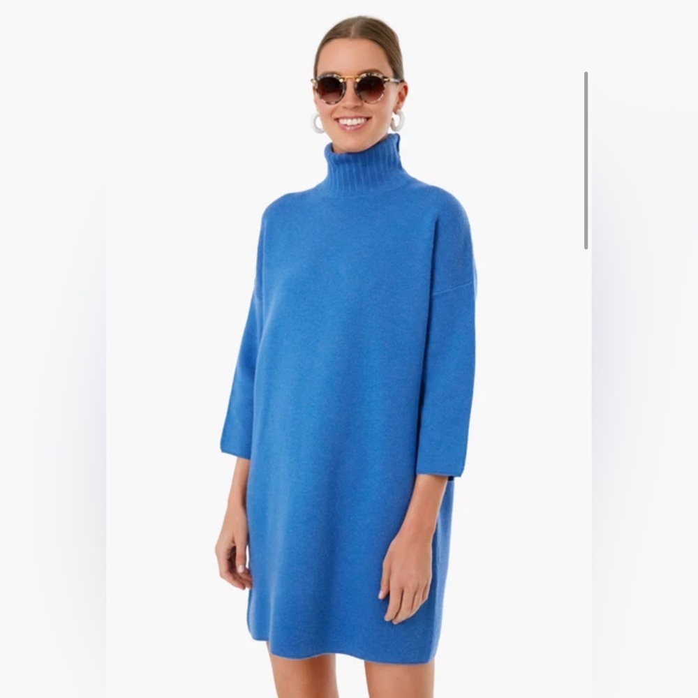 Pomander Place Tuckernuck Blue Vivianne Cowl Neck Turtleneck Sweater Dress Small